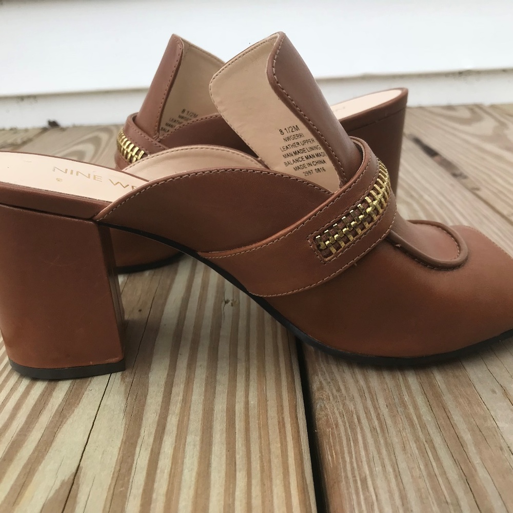 Nine West Women Sandal Gerri Peep-Toe Leather Mule - Picture 4 of 8